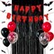 Red Glittery Happy Birthday Halloween Banner Black Foil Curtains Backdrop